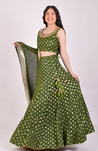 Green Sequin Lehenga Choli With Dupatta