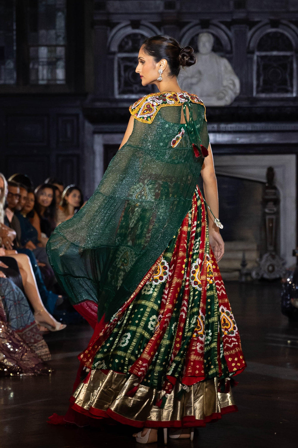 Gren Heavily Lehenga Choli Set with Bandhej Dupatta-[bridal_lehenga]-Raas