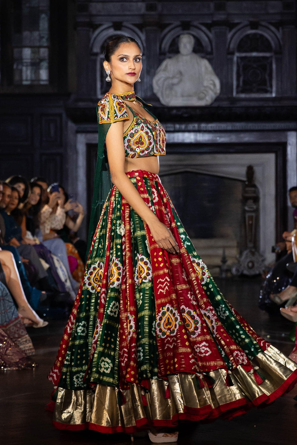 Gren Heavily Lehenga Choli Set with Bandhej Dupatta-[bridal_lehenga]-Raas