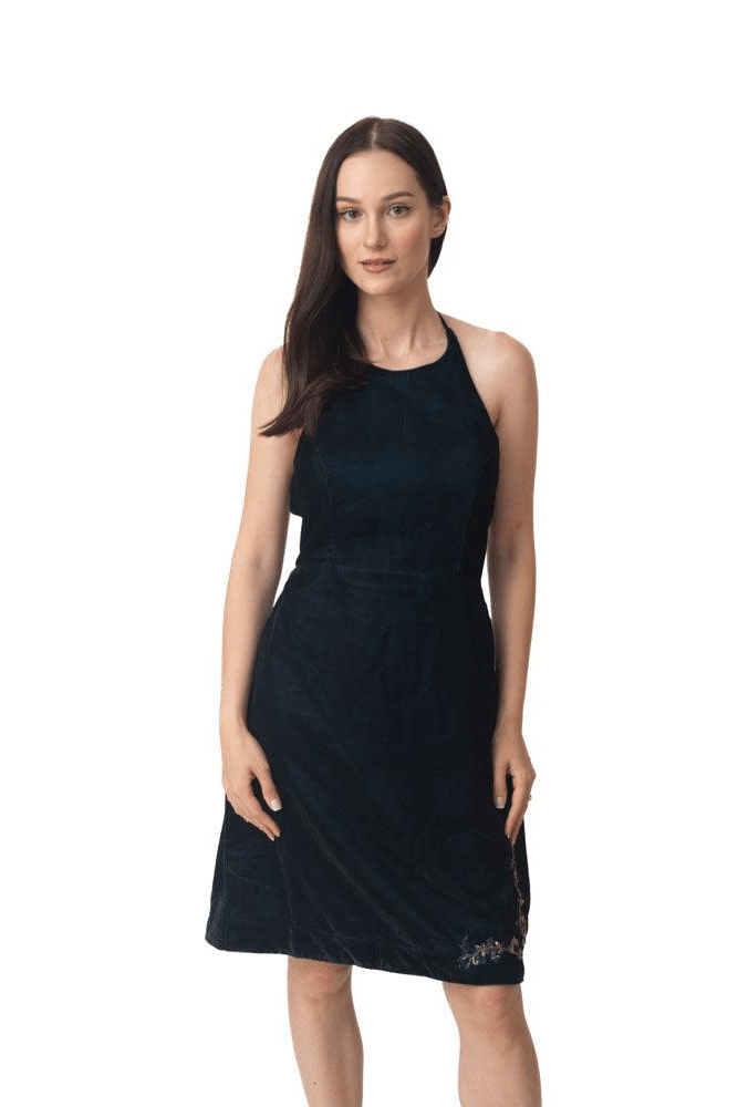 Halter Velvet Mini Dress-Raas USA