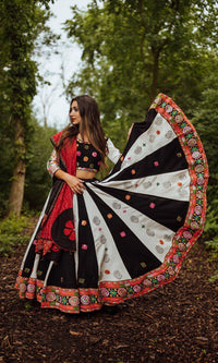 Hand-Block Printed Chaniya Choli with Kachchi Embroidery-[mirror work]-Raas