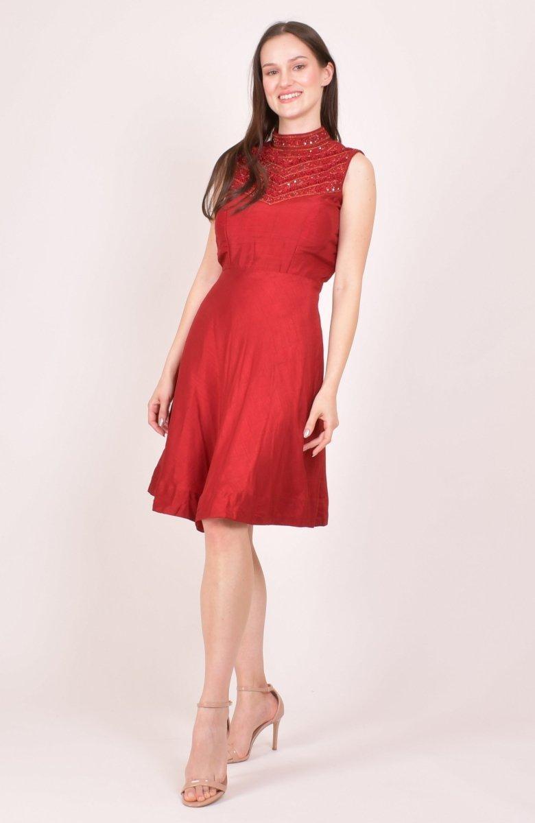 red mini dresses for women Hand Embroidered Short Dress: Elegant Silk Designed with a mini Colourful Dress Women Colourful Core Colors:Cinnamon Rose Girls Birthday Outfits