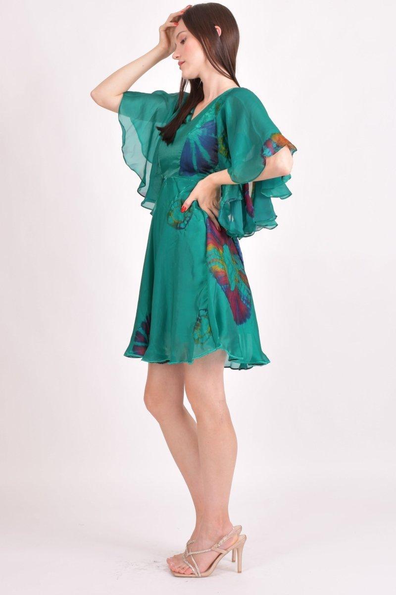 tie dye mini dress Hand Tie Dye Green Mini Dress: Vibrant Silk by Raas USA Green / XS