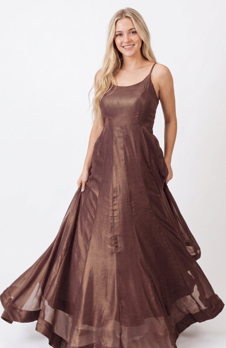 Experience Elegance: Harper Brownish Shimmer Gown Made To Size / Brownish Purple
