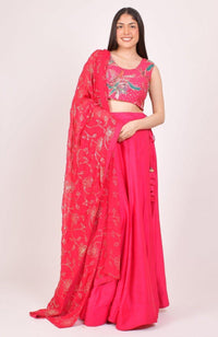 RAAS Pink Sequin & Kasab Embroidered Floral Chaniya Choli - Sangeet Lehenga for Indian Wedding USA