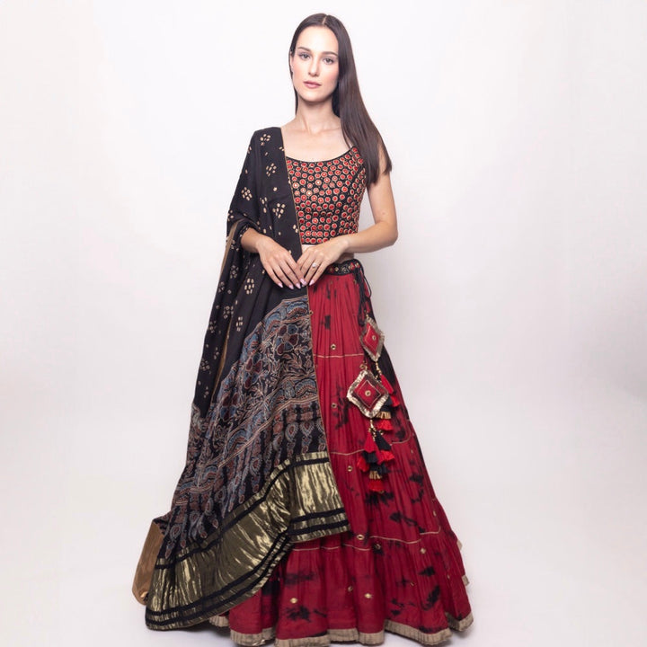 Sophia Red Tie Dye Lehenga with Gaji Silk Dupatta