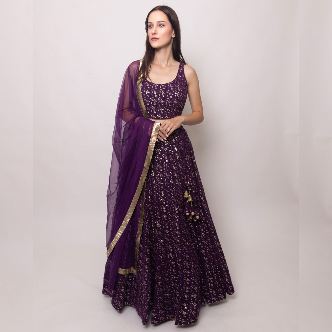 Jaden Wine Sequin Lehenga choli set