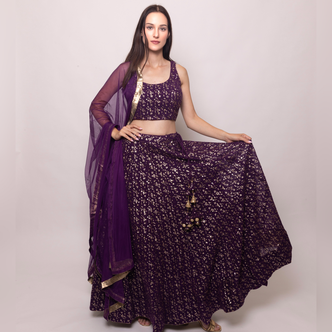 Jaden Wine Sequins Lehenga Choli Set