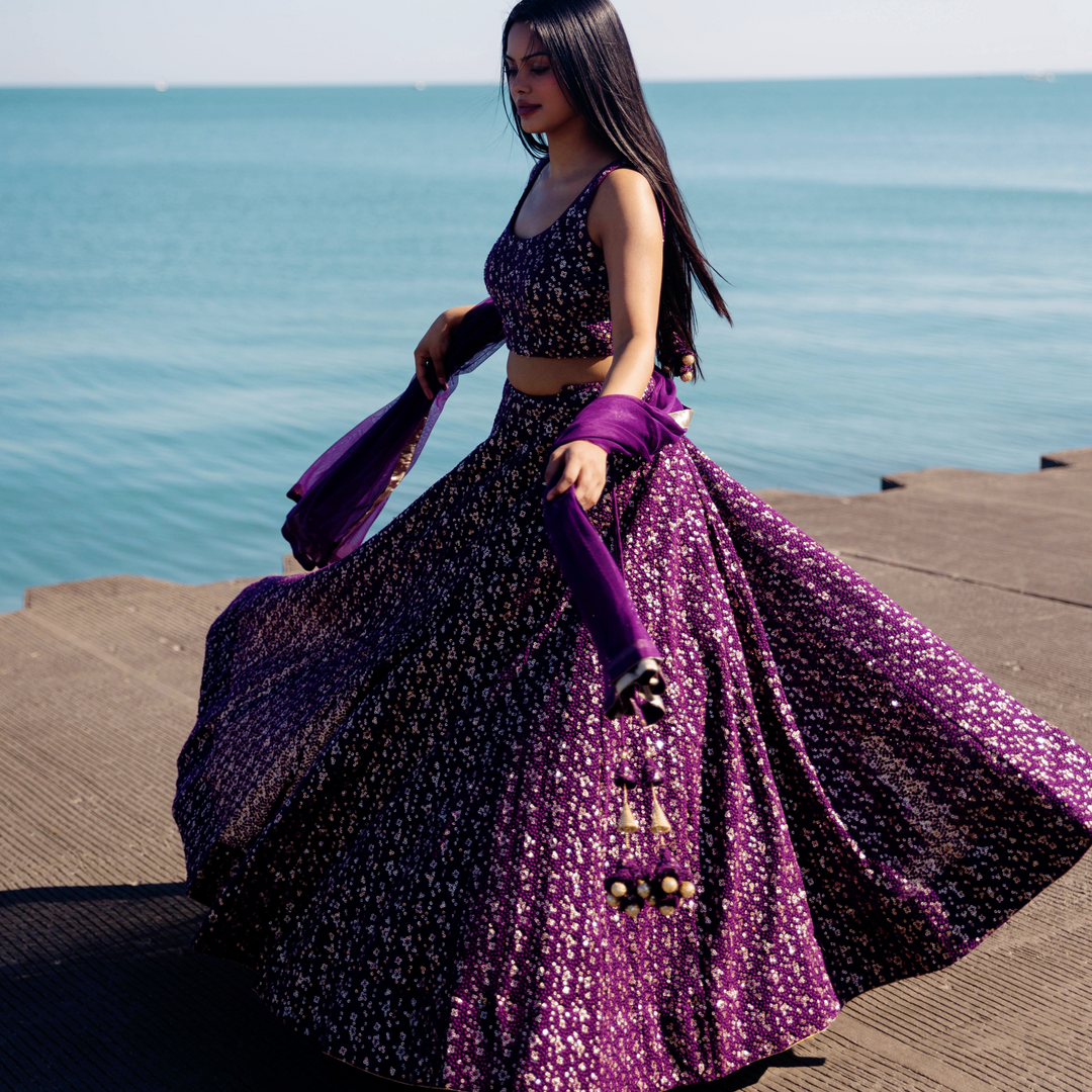 Jaden Wine Sequin Lehenga choli set