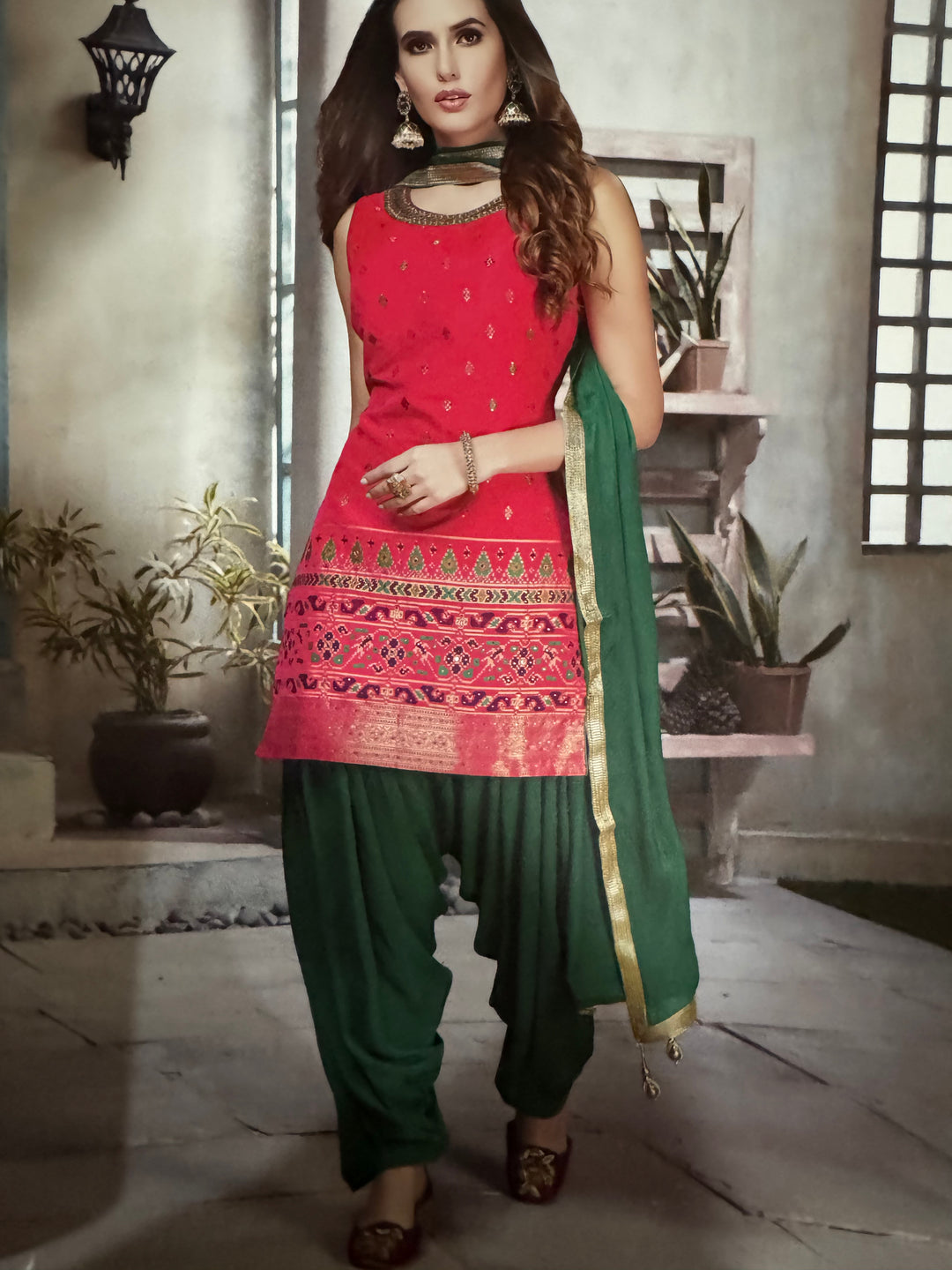 Orinthia Red and Green Salwar Kameez Set