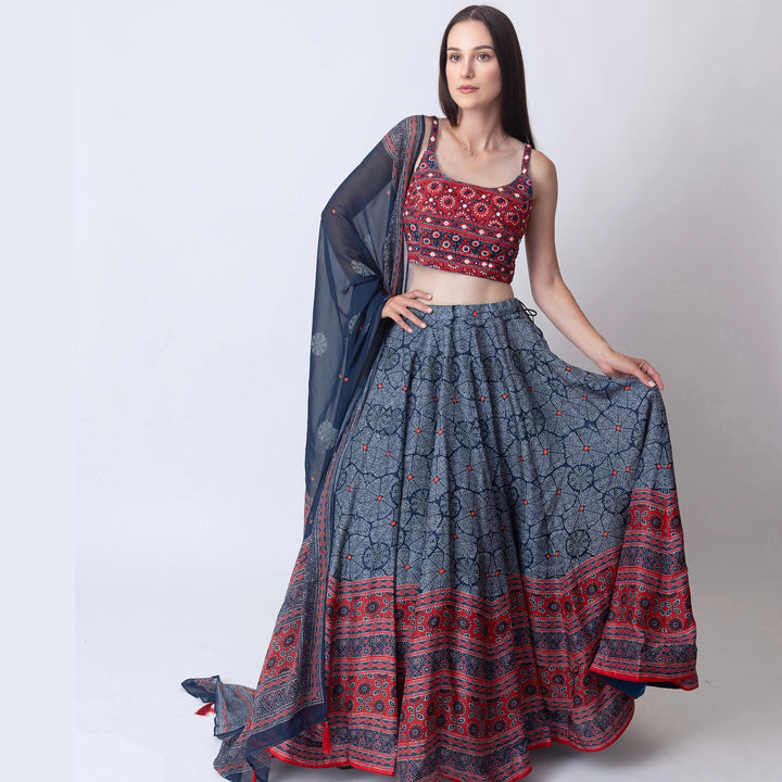 Aurora Lehenga with Embroidered Blouse Chiffon Dupatta