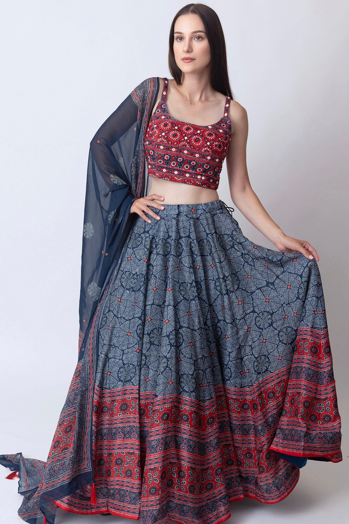 Aurora Lehenga with Embroidered Blouse Chiffon Dupatta