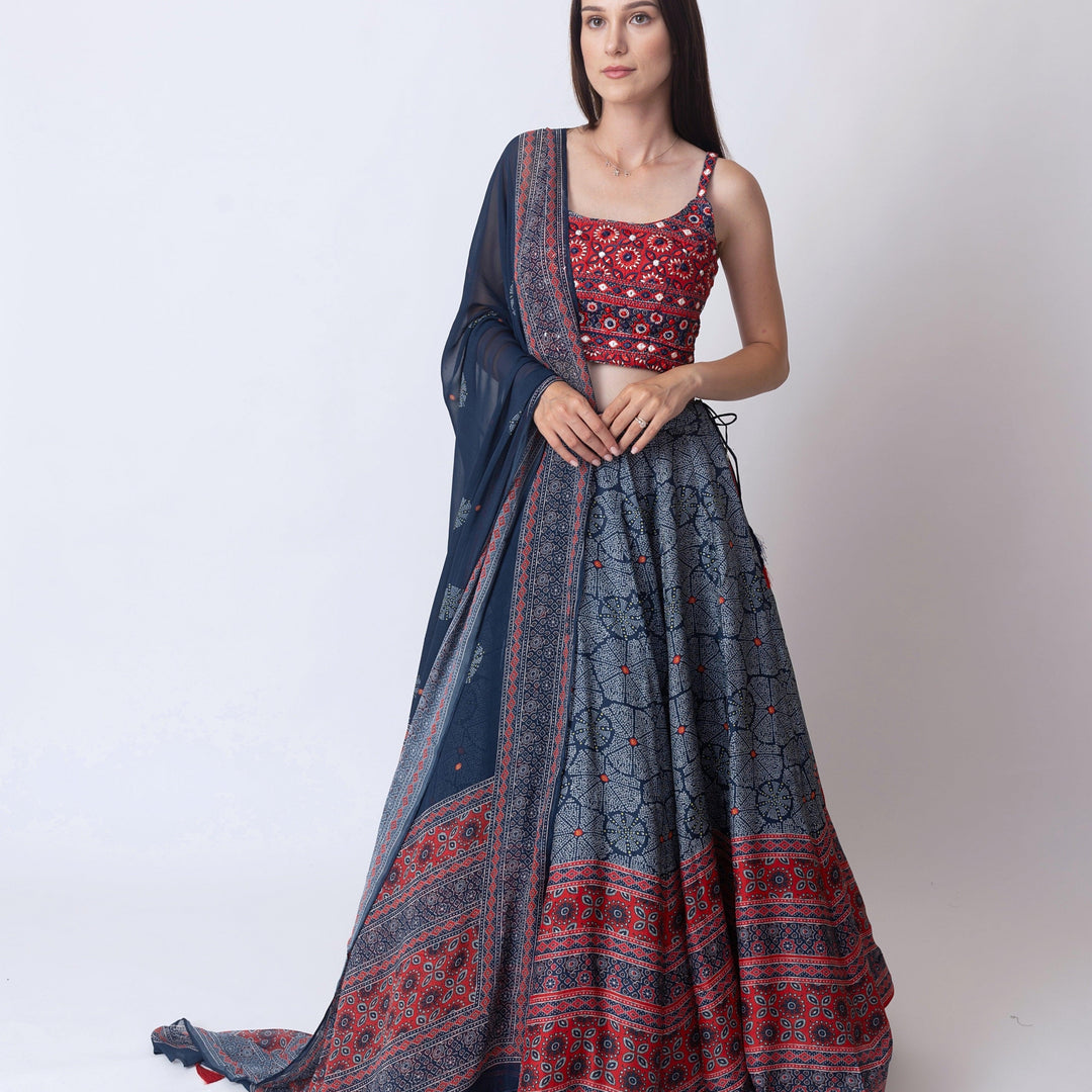 Aurora Lehenga with Embroidered Blouse Chiffon Dupatta