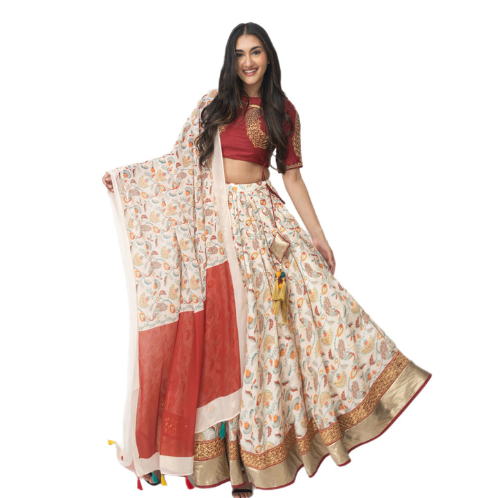 Off White lehenga choli and drape