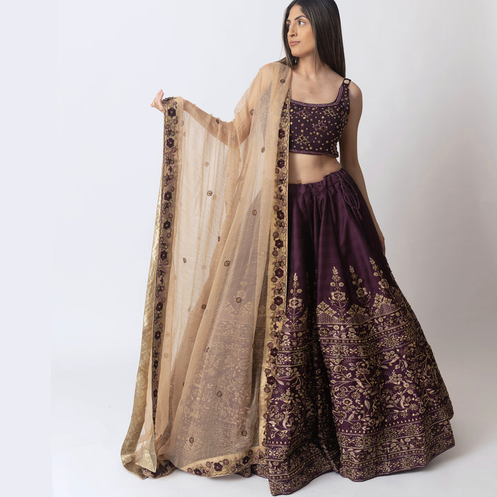 Avalon Wine Lehenga with Heavy Embroidery