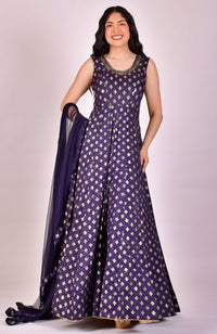 Blue Sequin Anarkali Gown With Dupatta