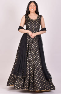 Black Sequin Anarkali Gown With Dupatta