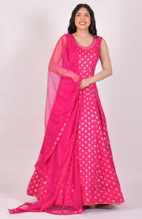 Pink Sequin Anarkali Gown With Dupatta