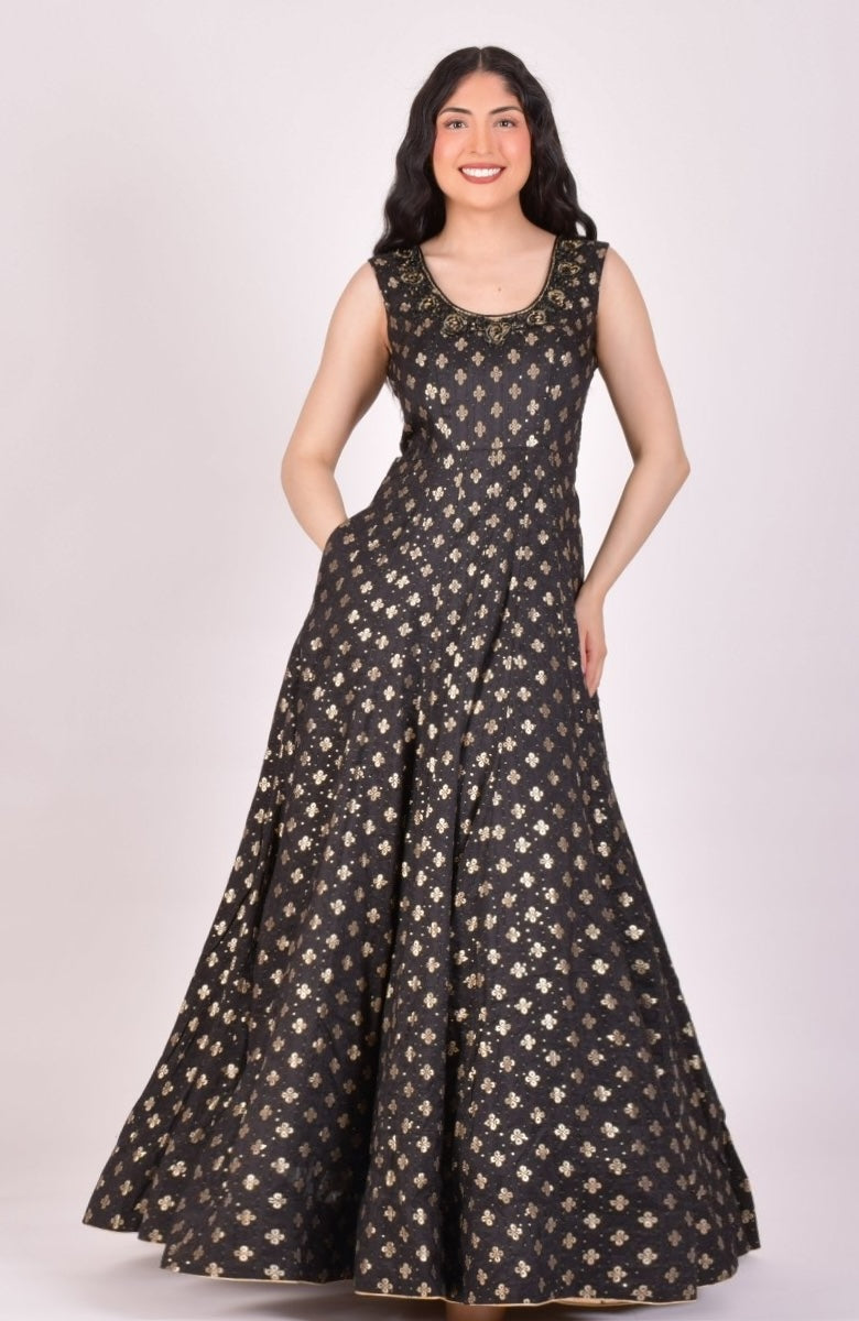 Black Sequin Anarkali Gown With Dupatta