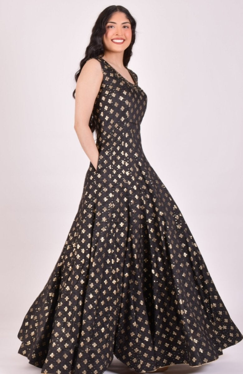 Black Sequin Anarkali Gown With Dupatta