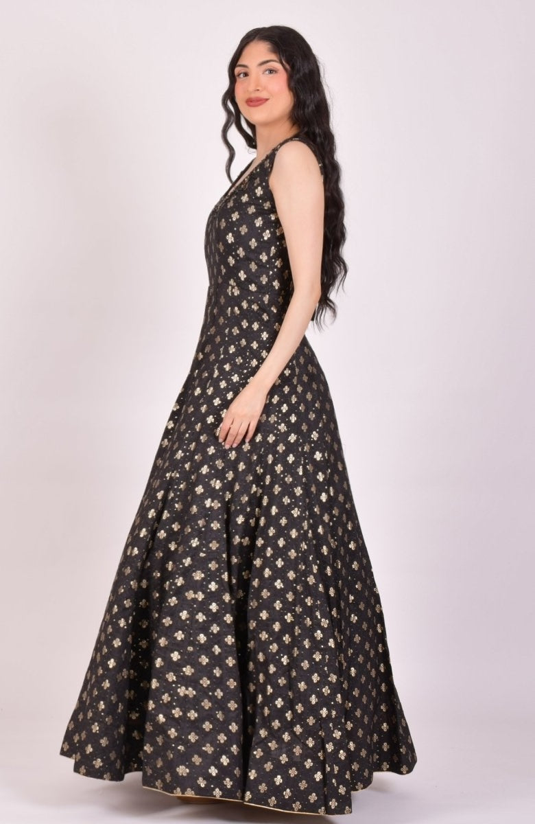 Black Sequin Anarkali Gown With Dupatta