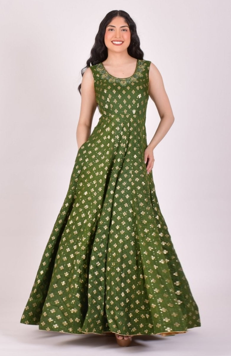 Green Sequin Anarkali Gown With Dupatta