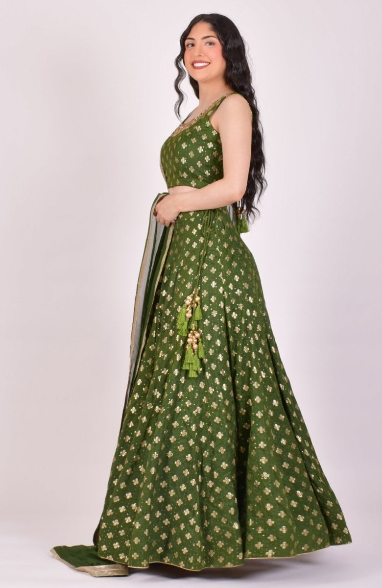 Green Sequin Chaniya Choli With Dupatta