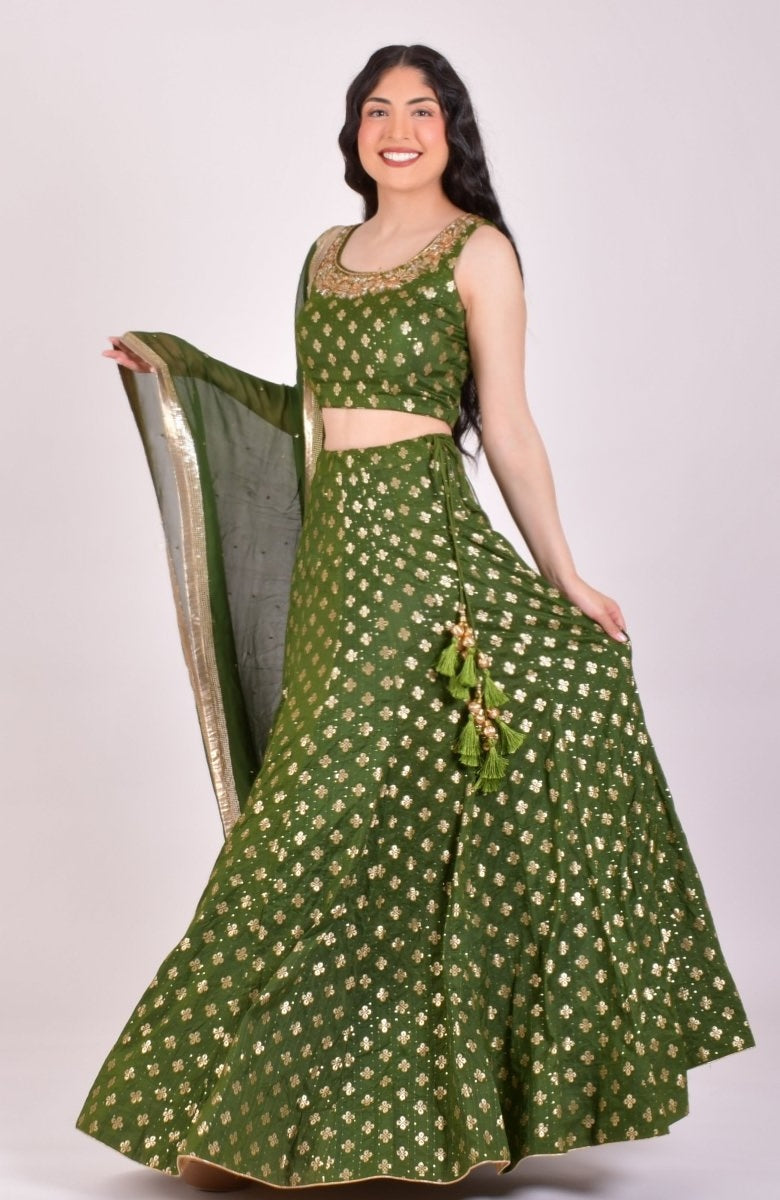 Green Sequin Chaniya Choli With Dupatta