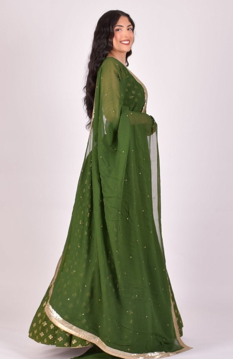 Green Sequin Chaniya Choli With Dupatta