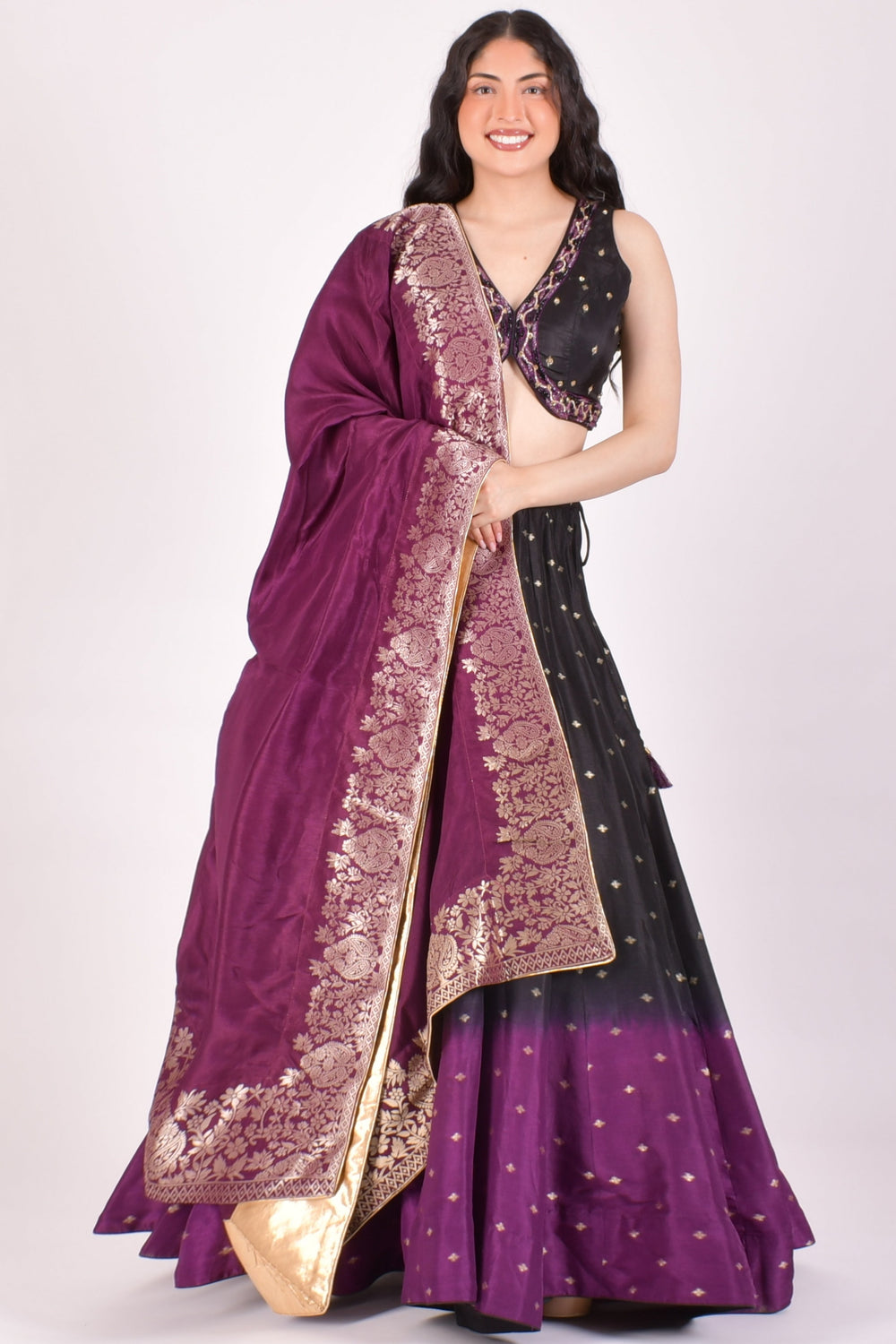 Black & Wine Ombre Banarasi Sequin Chaniya Choli