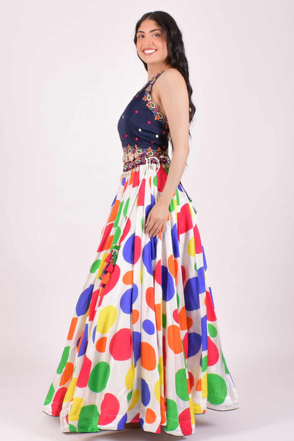 Multicolor Polka Dot Shell Embroidered Chaniya Choli
