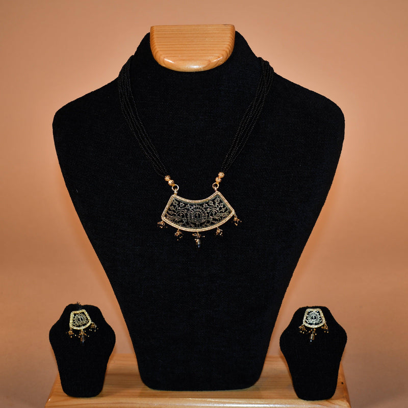 Intricately Carved Black Necklace Set FASHION JEWELRY RAAS