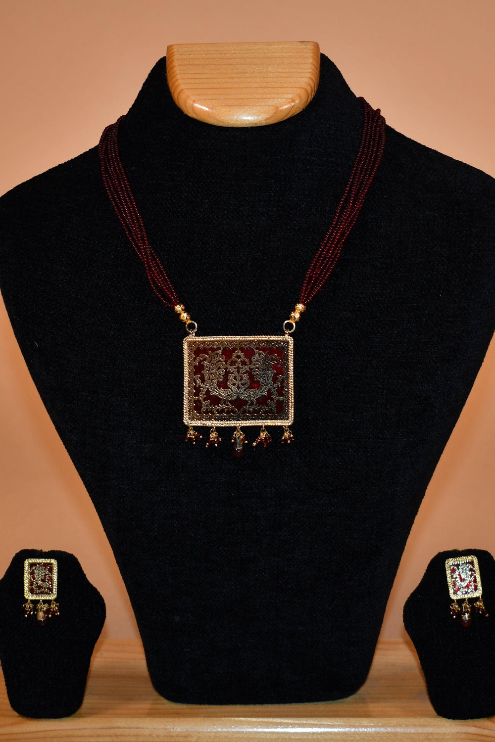 Intricately Patterned Brown Necklace Set FASHION JEWELRY RAAS