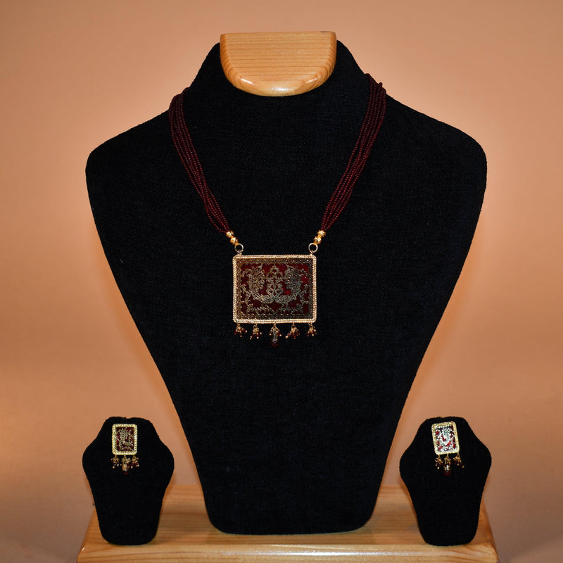 Intricately Patterned Brown Necklace Set FASHION JEWELRY RAAS