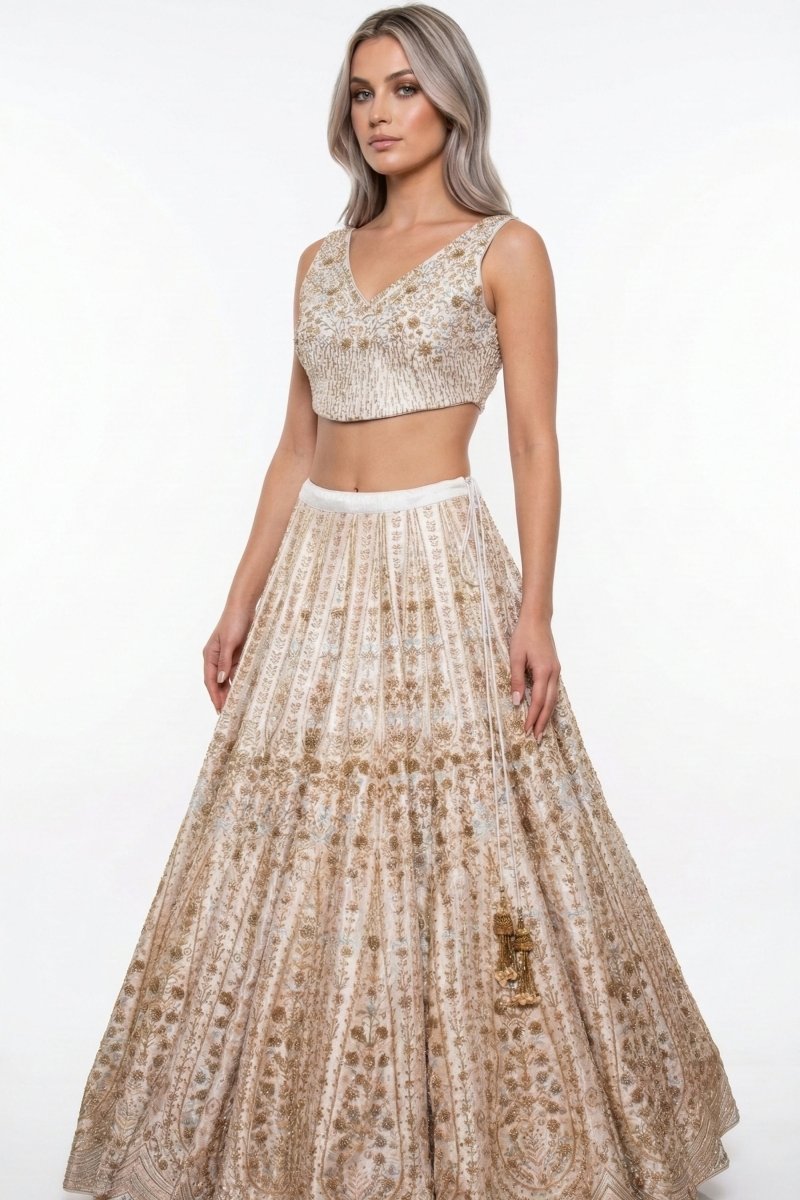 Ivory Hand Embroidered Bridal Lehenga Choli Set-[bridal_lehenga]-Raas