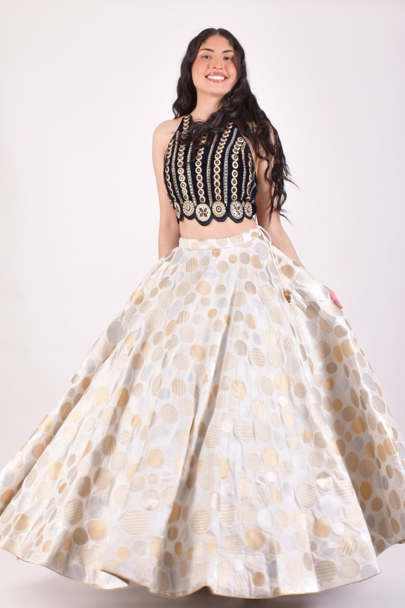 Ivory & Gold Jacquard Lehenga Choli by RAAS
