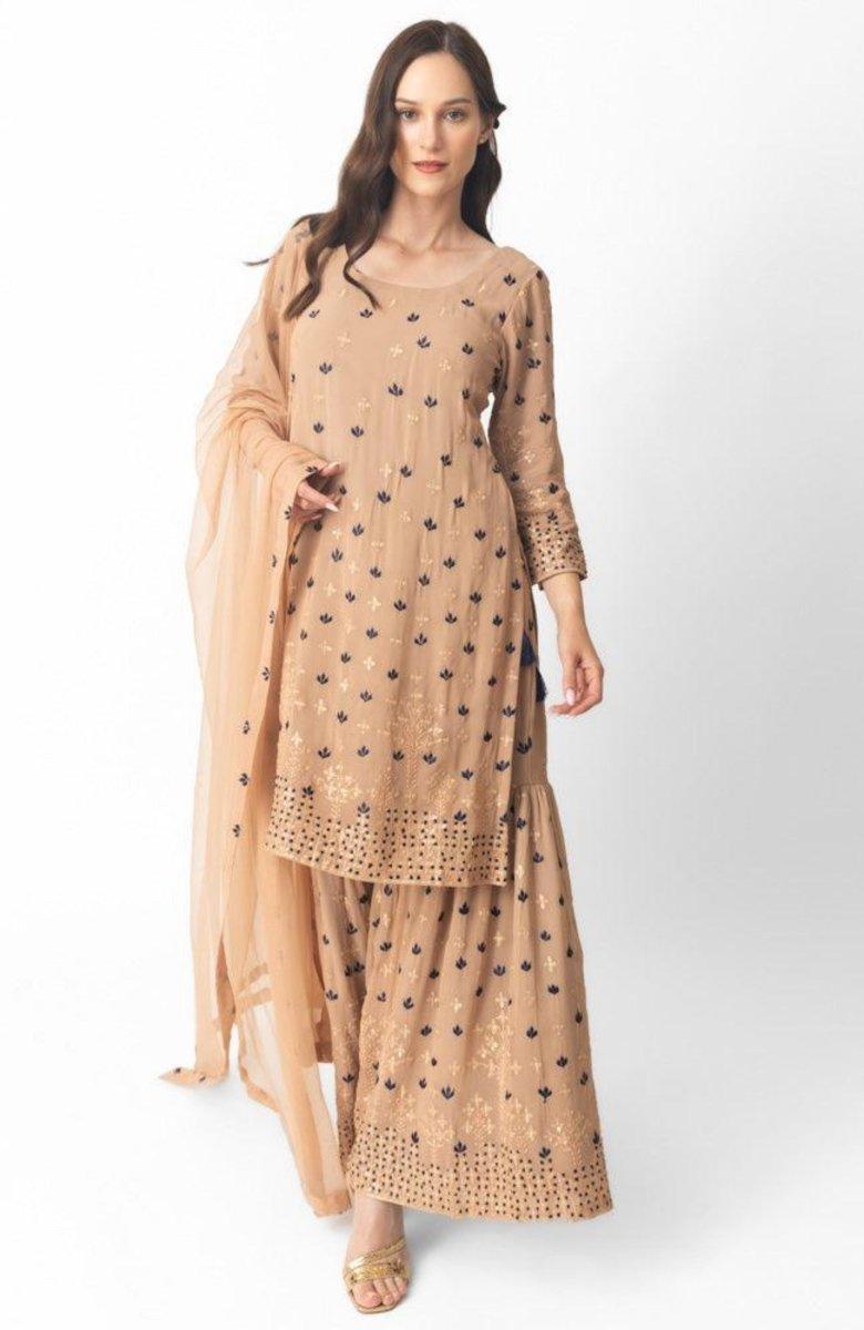 Jemma Flared Palazzo Pantsuit with Dupatta-Raas