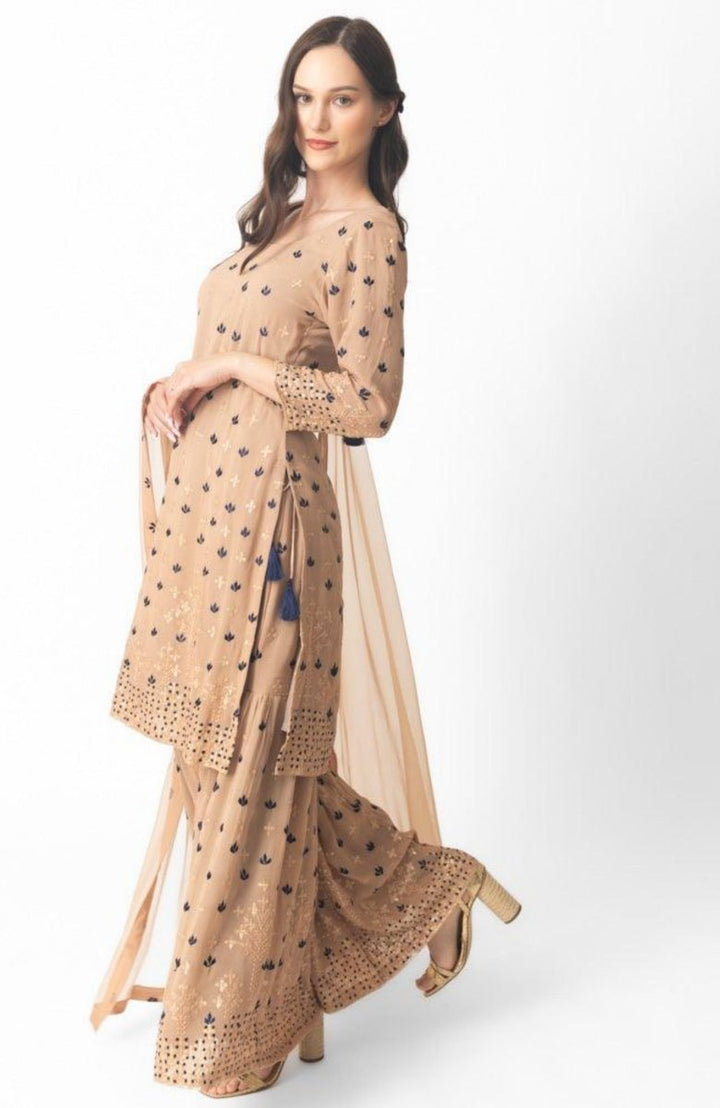 Jemma Flared Palazzo Pantsuit with Dupatta-Raas