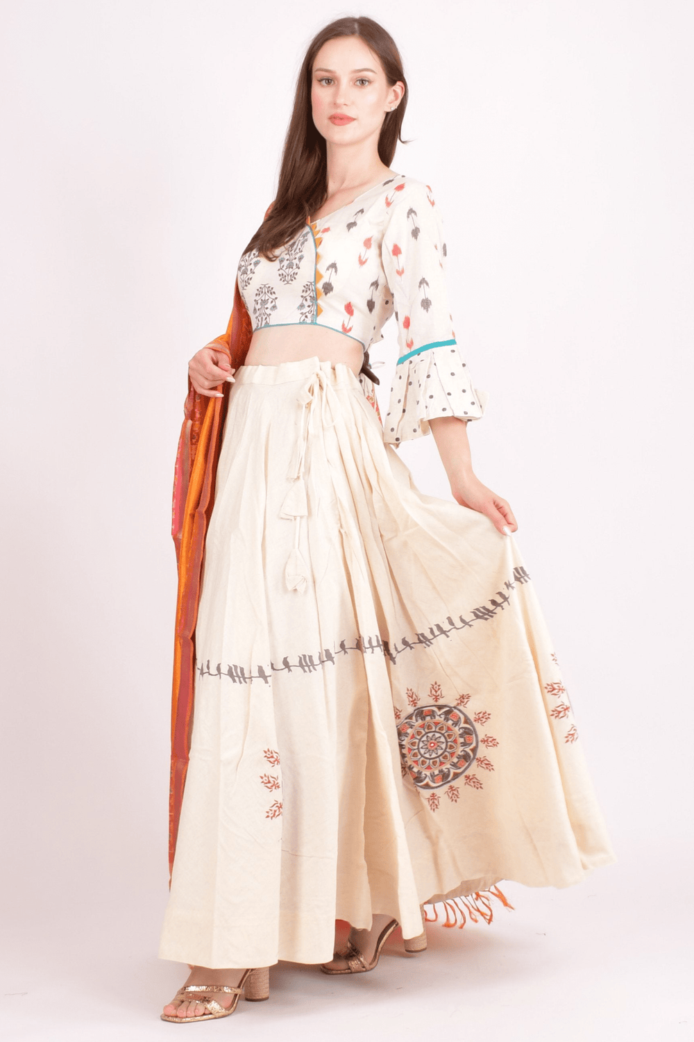Jia White Cotton Chaniya Choli Set-[haldi_outfit]-Raas