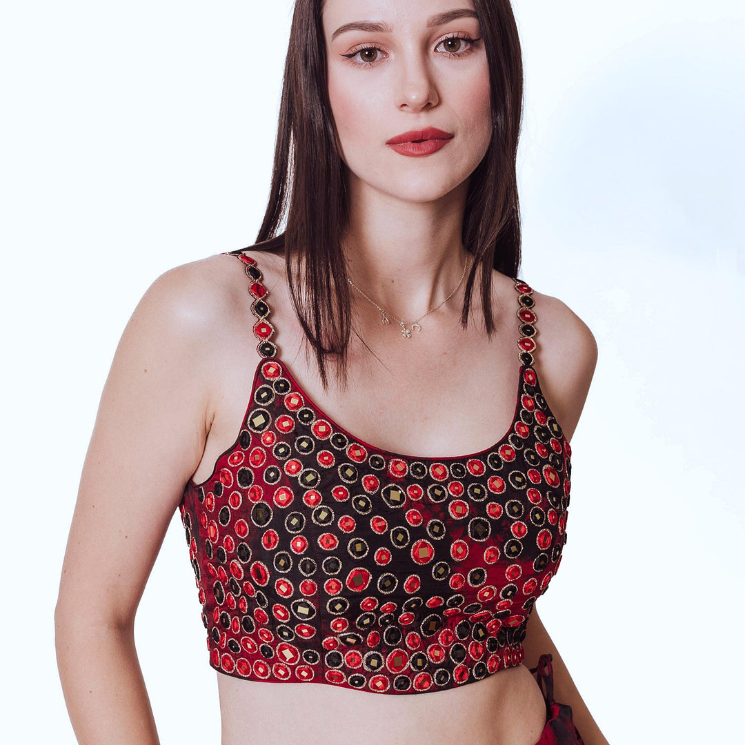 Juliana Hand Tie Dye Palazzo Pantsuit with Hand Embroidered Blouse-Raas