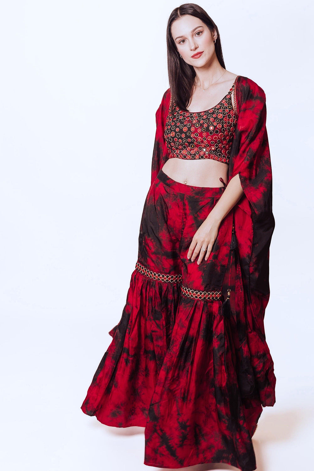 Juliana Hand Tie Dye Palazzo Pantsuit with Hand Embroidered Blouse-Raas