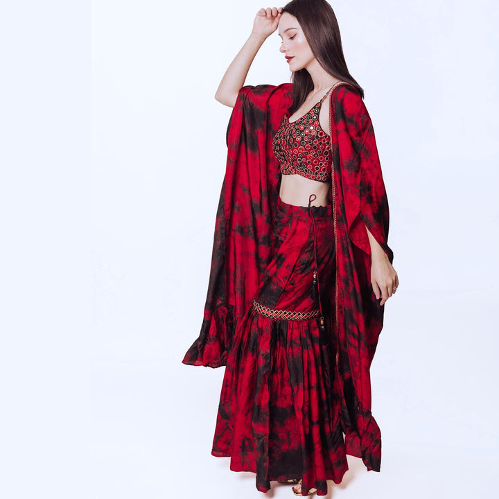 Juliana Hand Tie Dye Palazzo Pantsuit with Hand Embroidered Blouse-Raas