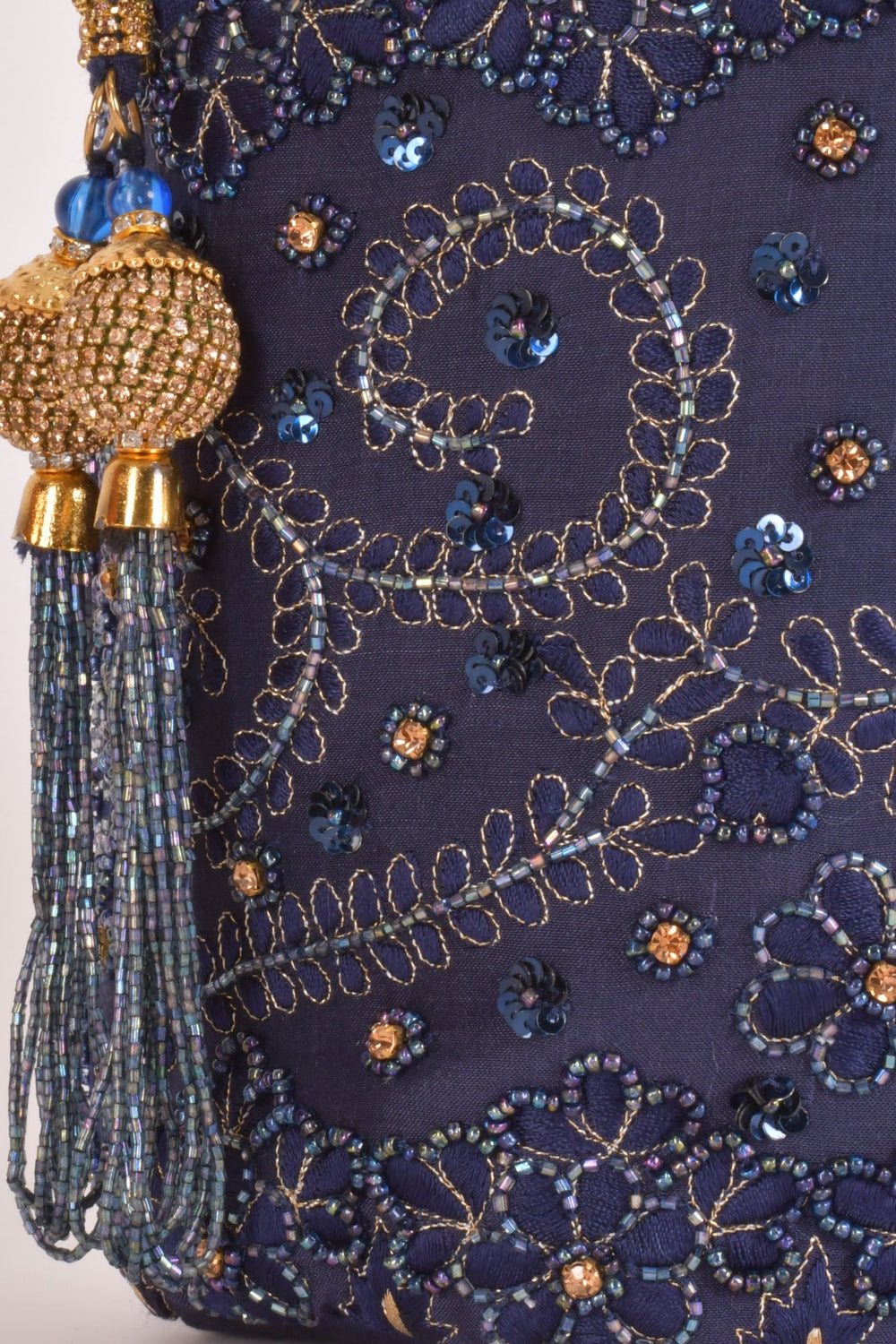 June Blue & Gold Embroidered Bucket Bag BAGS RAAS