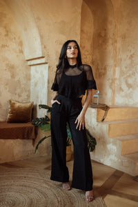 Kai Black Pant Set with Cape Dupatta-Raas