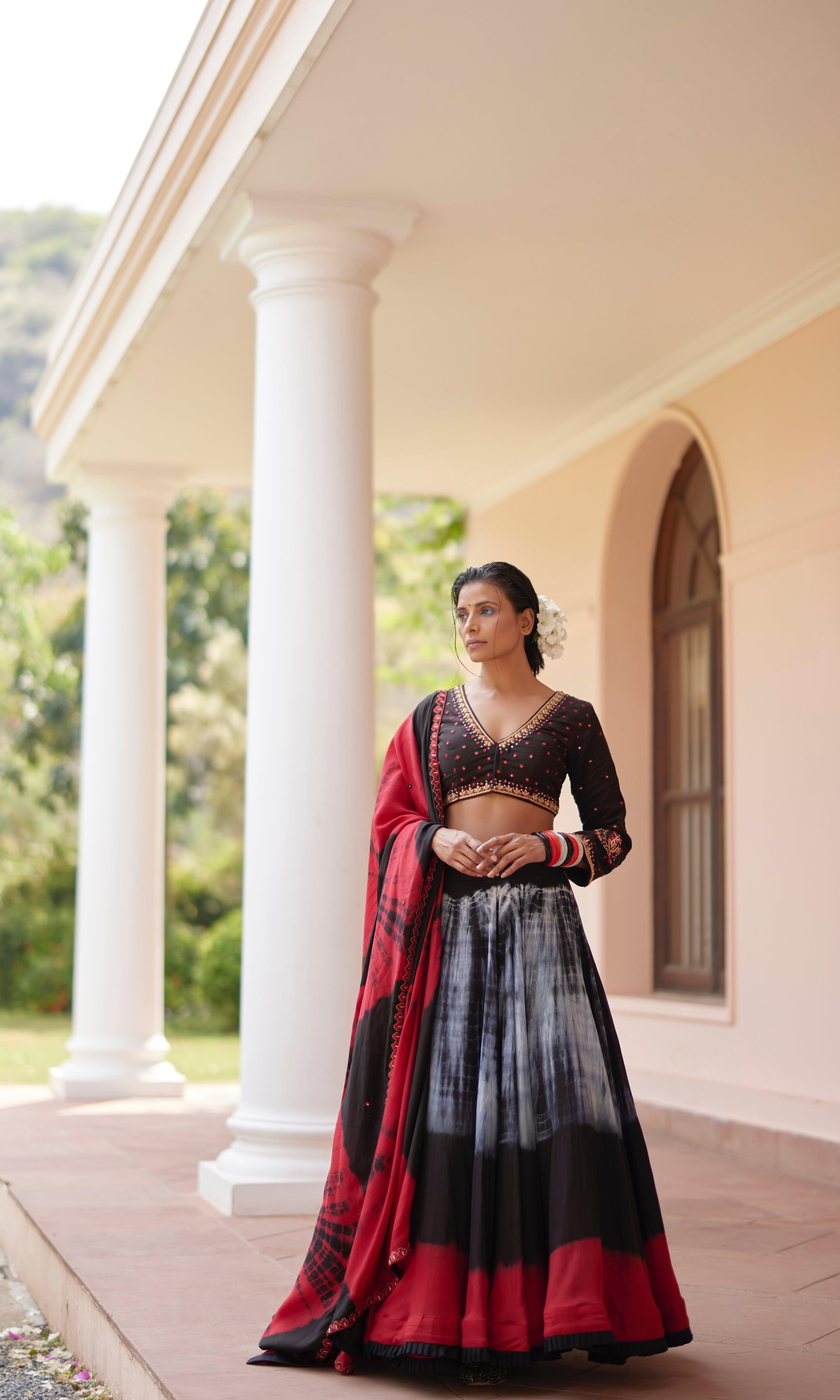 Readiprint Fashions Girls Magenta Embellished Tie & Dye Lehenga & Blouse  With Dupatta - Absolutely Desi