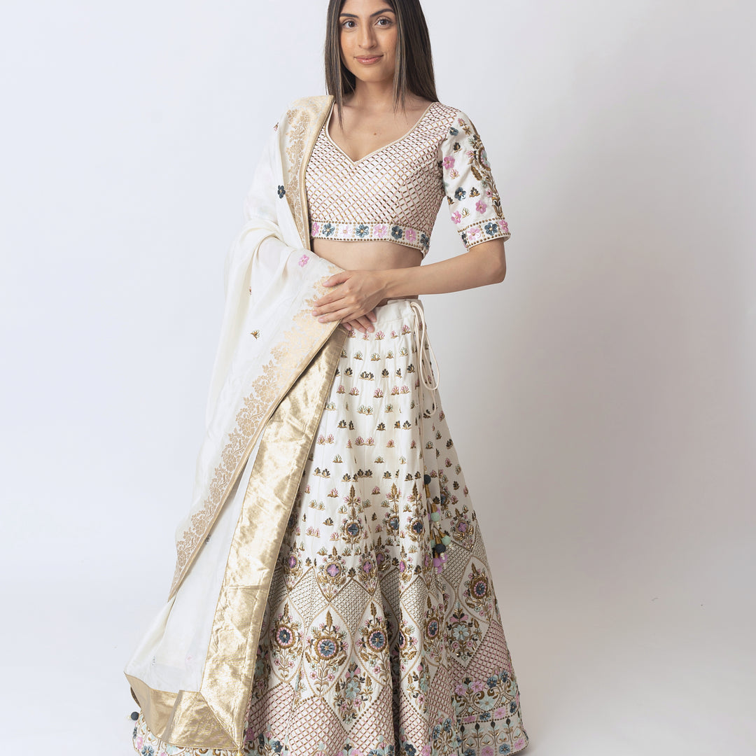 Siddhi White Lehenga Choli With Hand Embroidery