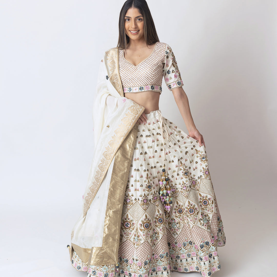 Siddhi White Lehenga Choli With Hand Embroidery