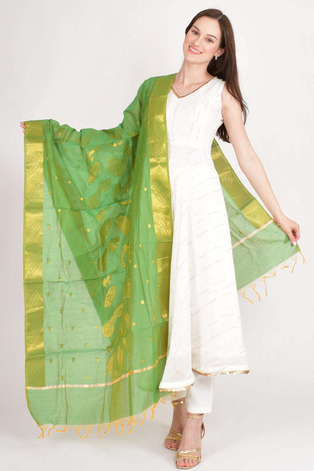 Leela Green Dupatta with Golden Accents RAAS