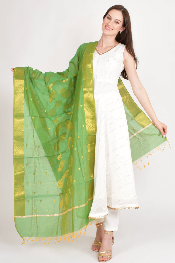 Leela Green Dupatta with Golden Accents-Raas USA