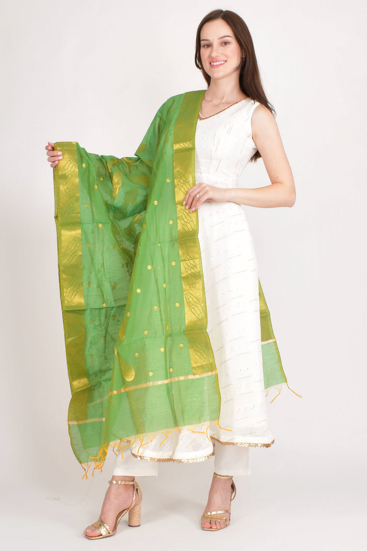 Leela Green Dupatta with Golden Accents-Raas USA